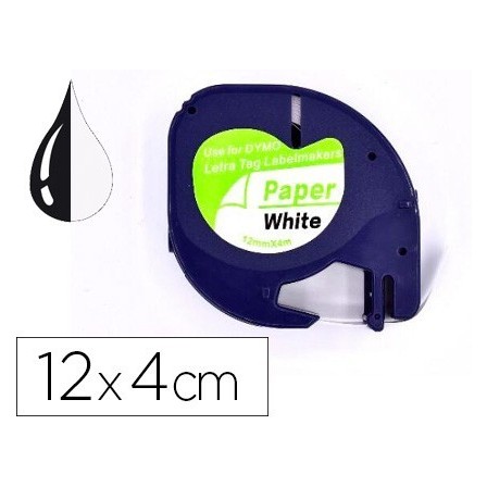CINTA Q-CONNECT PAPEL 12MM X 4MT NEGRO-BLANCO PARA LETRATAG