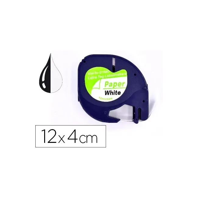 CINTA Q-CONNECT PAPEL 12MM X 4MT NEGRO-BLANCO PARA LETRATAG