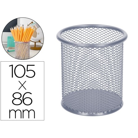 CUBILETE PORTALAPICES Q-CONNECT REJILLA METAL PLATA -MEDIDA DIAMETR...