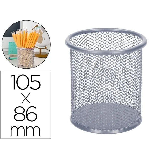 CUBILETE PORTALAPICES Q-CONNECT REJILLA METAL PLATA -MEDIDA DIAMETR...