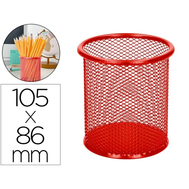 CUBILETE PORTALAPICES Q-CONNECT METAL REJILLA ROJO -MEDIDA DIAMETRO...