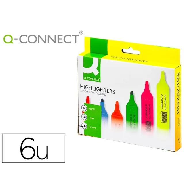 ROTULADOR Q-CONNECT FLUORESCENTE PUNTA BISELADA ESTUCHE DE 6 COLORES