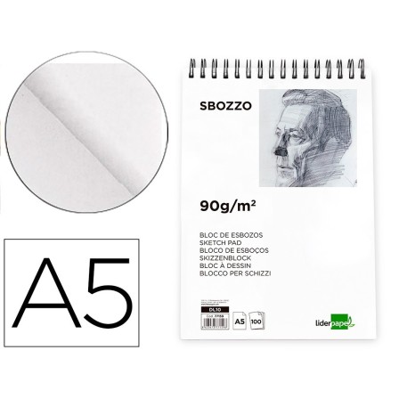 BLOC DIBUJO LIDERPAPEL ESBOZOS ESPIRAL A5 148X210MM 100 HOJAS 90G/M...