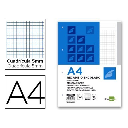 BLOC ENCOLADO LIDERPAPEL CUADRO 5MM GRIS A4 NATURAL 100 HOJAS 70 G/M2