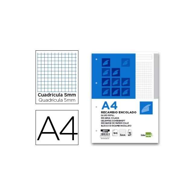 BLOC ENCOLADO LIDERPAPEL CUADRO 5MM GRIS A4 NATURAL 100 HOJAS 70 G/M2
