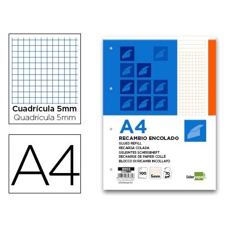 BLOC ENCOLADO LIDERPAPEL CUADRO 5MM NARANJA A4 NATURAL 100 HOJAS 70...