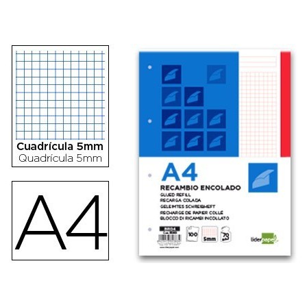 BLOC ENCOLADO LIDERPAPEL CUADRO 5MM ROJO A4 NATURAL 100 HOJAS 70 G/M2