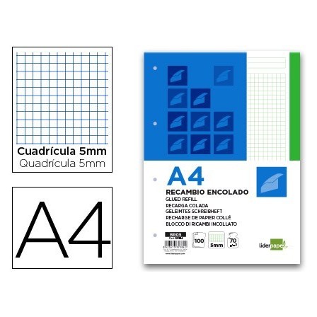 BLOC ENCOLADO LIDERPAPEL CUADRO 5MM VERDE A4 NATURAL 100 HOJAS 70 G/M2