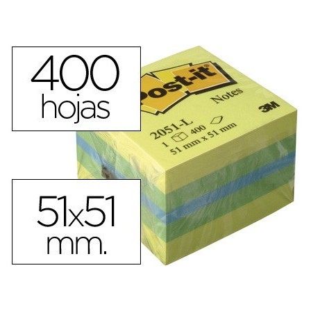 BLOC DE NOTAS ADHESIVAS QUITA Y PON POST-IT 51X51 MM MINICUBO COLOR...