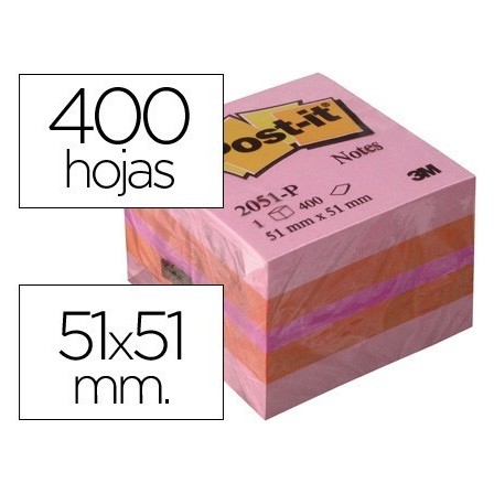 BLOC DE NOTAS ADHESIVAS QUITA Y PON POST-IT 51X51 MM MINICUBO COLOR...