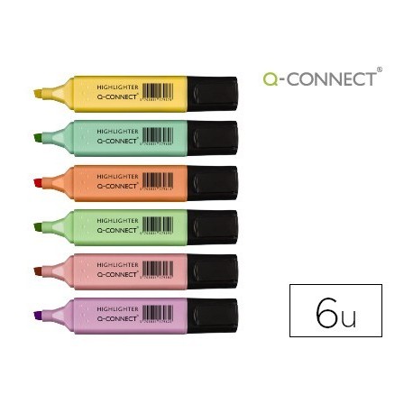 ROTULADOR Q-CONNECT FLUORESCENTE PASTEL PUNTA BISELADA ESTUCHE DE 6...