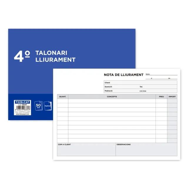 TALONARIO LIDERPAPEL ENTREGAS CUARTO ORIGINAL Y COPIA T229 APAISADO...