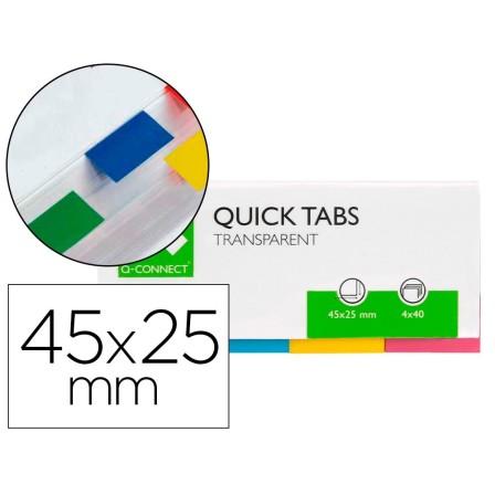 BANDERITAS SEPARADORAS Q-CONNECT 19X43 MM TRANSPARENTES Y COLOR PAC...