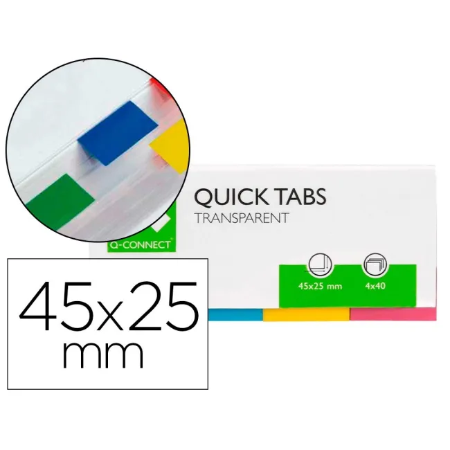 BANDERITAS SEPARADORAS Q-CONNECT 19X43 MM TRANSPARENTES Y COLOR PAC...
