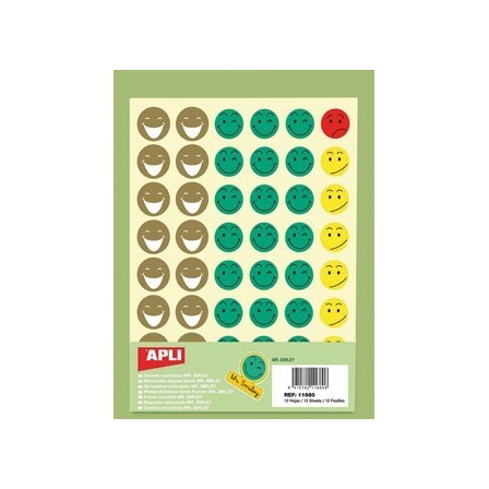 GOMETS ESCOLAR CARAS BOLSA DE 12 HOJAS APLI MR SMILEY