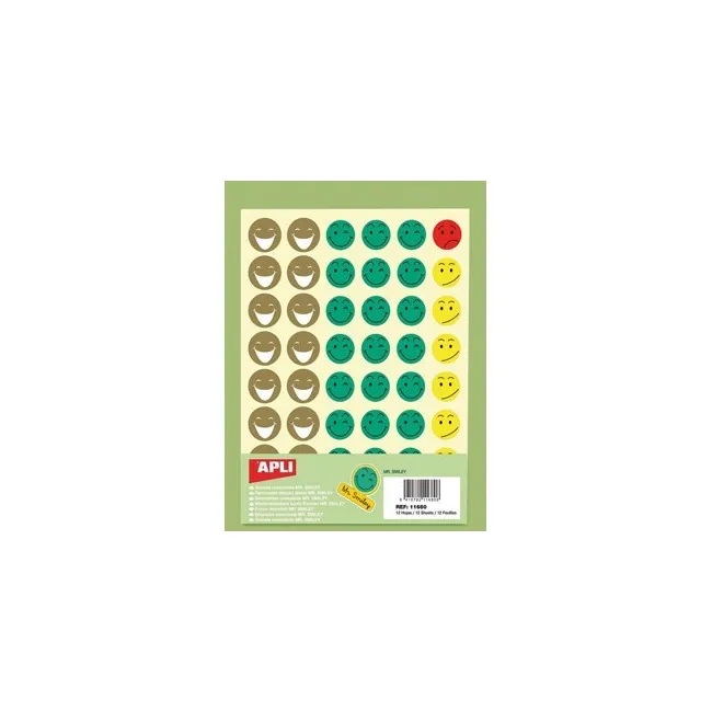 GOMETS ESCOLAR CARAS BOLSA DE 12 HOJAS APLI MR SMILEY