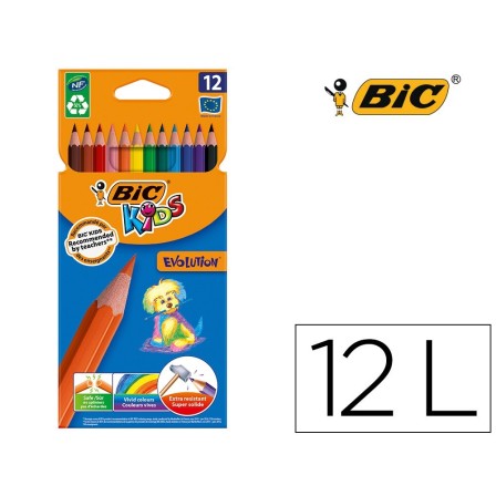 LAPICES DE COLORES BIC KID EVOLUTION ESTUCHE DE 12 COLORES SURTIDOS...