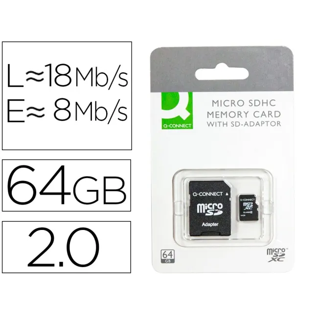 MEMORIA SD MICRO Q-CONNECT FLASH 64 GB CLASE 10 CON ADAPTADOR