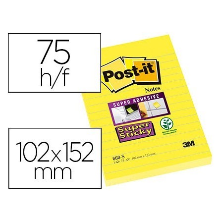 BLOC DE NOTAS ADHESIVAS QUITA Y PON POST-IT SUPER STICKY RAYADO AMA...