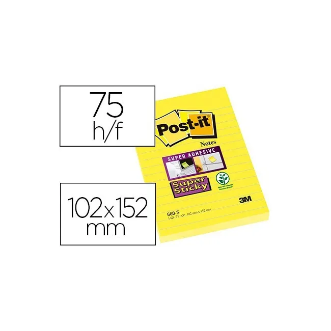 BLOC DE NOTAS ADHESIVAS QUITA Y PON POST-IT SUPER STICKY RAYADO AMA...