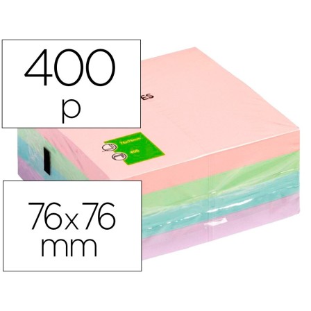 BLOC DE NOTAS ADHESIVAS QUITA Y PON Q-CONNECT 75X75 MM PASTEL CON 4...