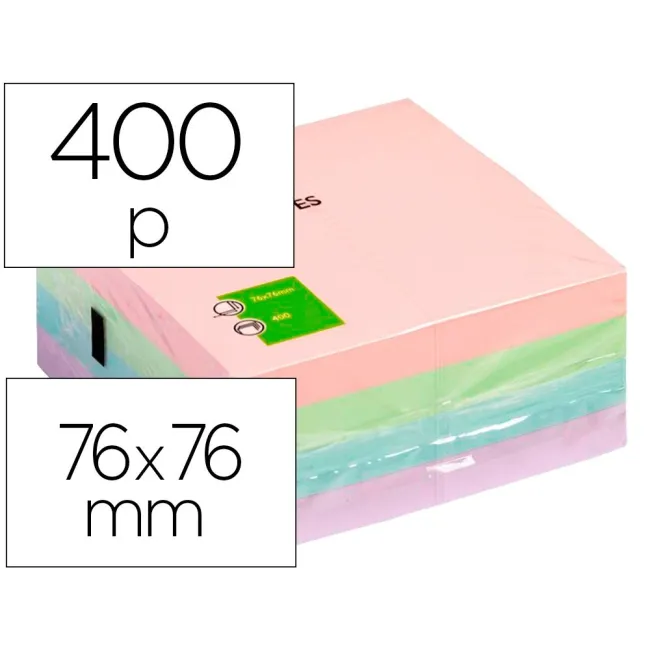 BLOC DE NOTAS ADHESIVAS QUITA Y PON Q-CONNECT 75X75 MM PASTEL CON 4...