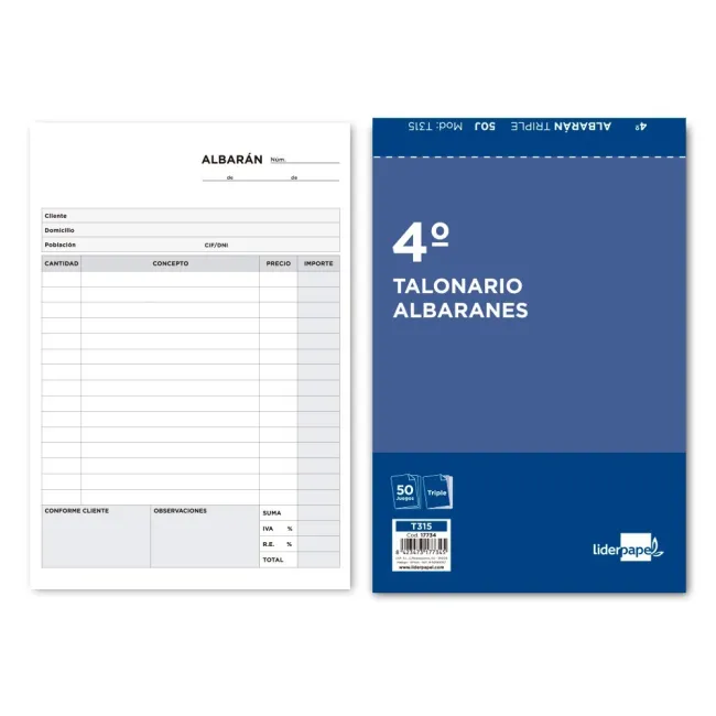TALONARIO LIDERPAPEL ALBARAN CUARTO ORIGINAL Y DOS COPIAS T315