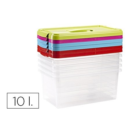 CAJA MULTIUSOS PLASTICO 10 L NUMERO 24 TAPA DE COLOR CON ASA 385X23...