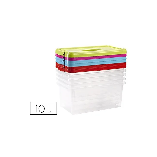 CAJA MULTIUSOS PLASTICO 10 L NUMERO 24 TAPA DE COLOR CON ASA 385X23...