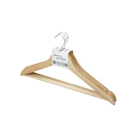 PERCHA ROZENBAL MADERA NATURAL BARNIZADA PACK DE 3 UNIDADES