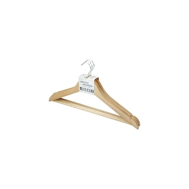 PERCHA ROZENBAL MADERA NATURAL BARNIZADA PACK DE 3 UNIDADES