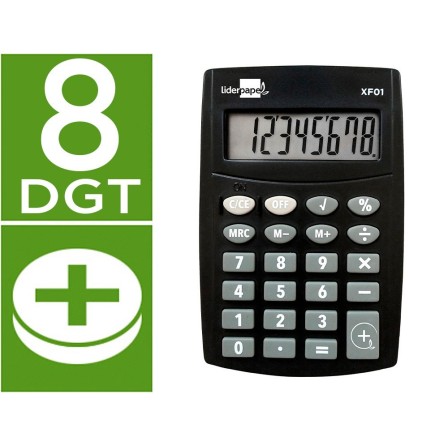 CALCULADORA LIDERPAPEL BOLSILLO XF01 8 DIGITOS PILAS COLOR NEGRO 99...