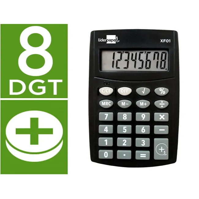 CALCULADORA LIDERPAPEL BOLSILLO XF01 8 DIGITOS PILAS COLOR NEGRO 99...