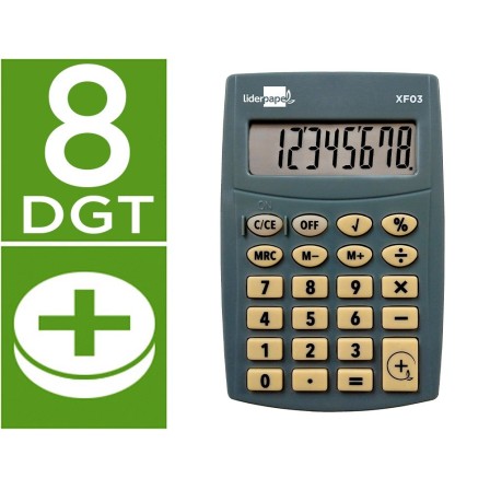 CALCULADORA LIDERPAPEL BOLSILLO XF03 8 DIGITOS PILAS COLOR GRIS 99X...