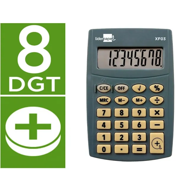 CALCULADORA LIDERPAPEL BOLSILLO XF03 8 DIGITOS PILAS COLOR GRIS 99X...