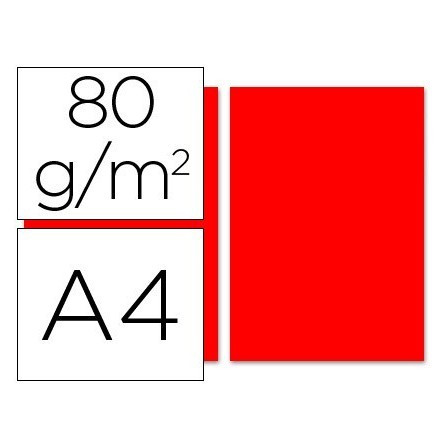 PAPEL COLOR LIDERPAPEL A4 80G/M2 ROJO PAQUETE DE 100