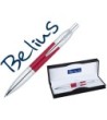 BOLIGRAFO BELIUS PERPIGNAN LACADO ROJO CON ADORNOS CROMADOS EN ESTUCHE