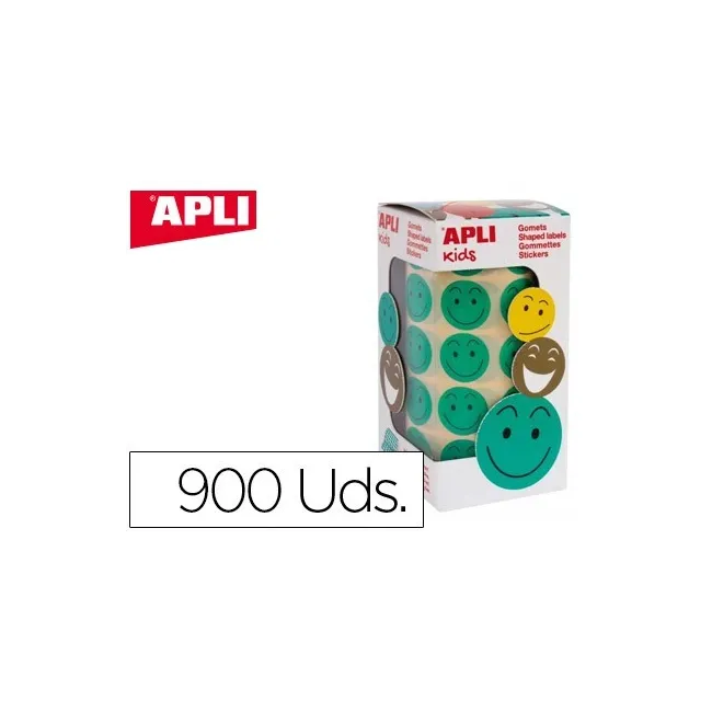 GOMETS APLI AUTOADHESIVO SMILE VERDE CARA FELIZ ROLLO DE 900 UNIDADES