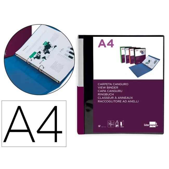 CARPETA LIDERPAPEL CANGURO 2 ANILLAS 25 MM MIXTAS POLIPROPILENO DIN...