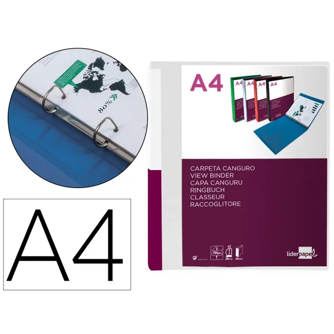 CARPETA LIDERPAPEL CANGURO 2 ANILLAS 25 MM MIXTAS POLIPROPILENO DIN...