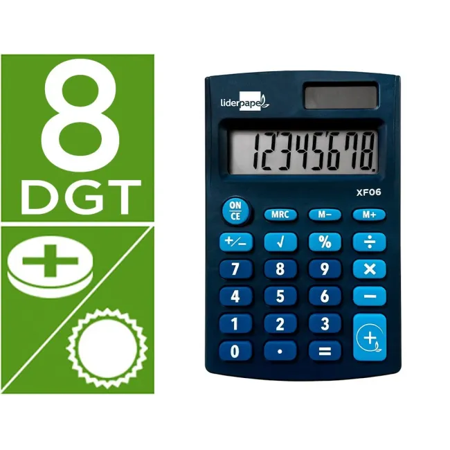 CALCULADORA LIDERPAPEL BOLSILLO XF06 8 DIGITOS SOLAR Y PILAS COLOR ...