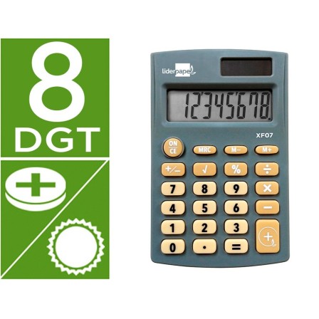 CALCULADORA LIDERPAPEL BOLSILLO XF07 8 DIGITOS SOLAR Y PILAS COLOR ...