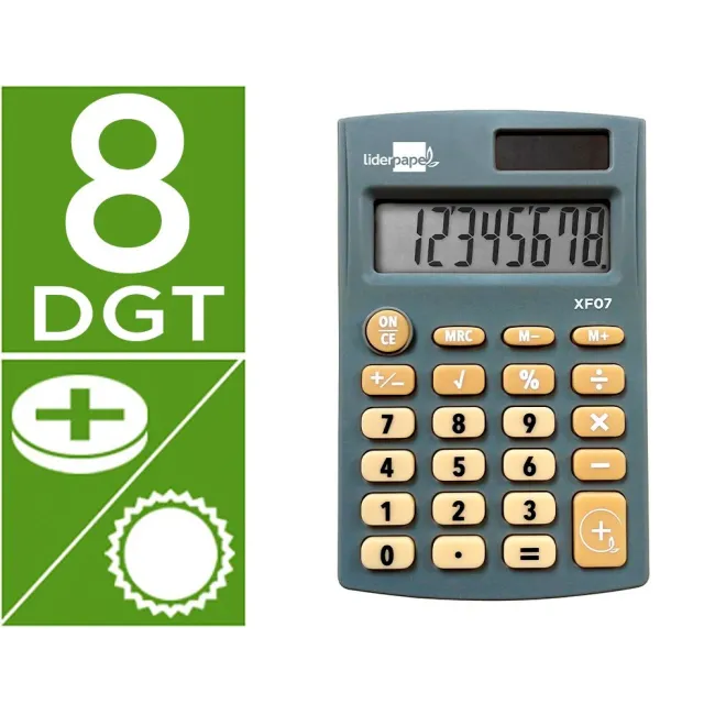 CALCULADORA LIDERPAPEL BOLSILLO XF07 8 DIGITOS SOLAR Y PILAS COLOR ...