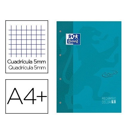 RECAMBIO COLOR 1 OXFORD DIN A4+ 80 HOJAS 90 GR CUADRICULA 5 MM TAPA...