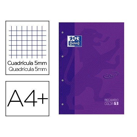 RECAMBIO COLOR 1 OXFORD DIN A4+ 80 HOJAS 90 GR CUADRICULA 5 MM TAPA...