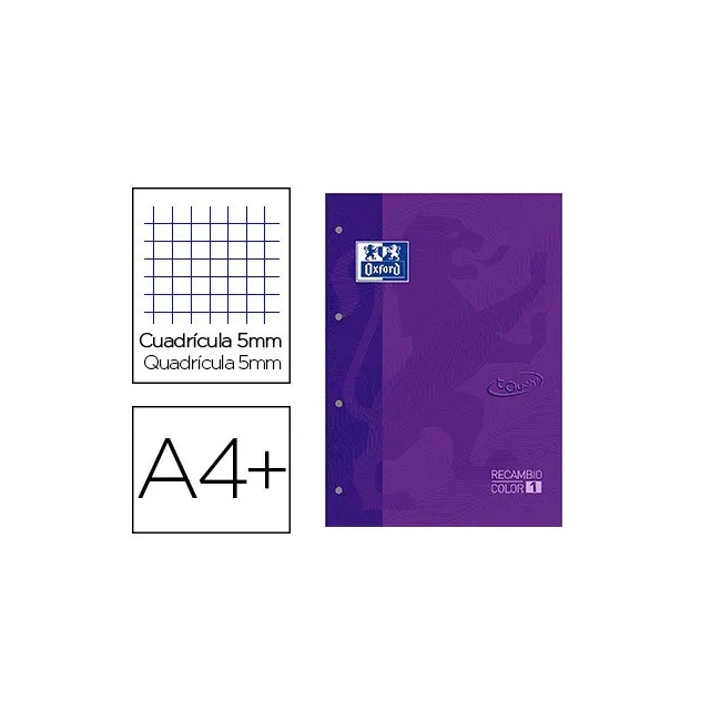 RECAMBIO COLOR 1 OXFORD DIN A4+ 80 HOJAS 90 GR CUADRICULA 5 MM TAPA...