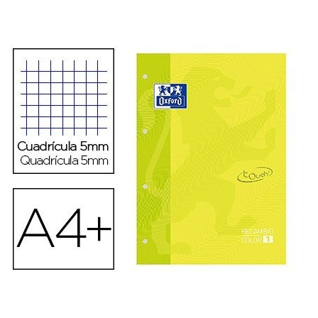 RECAMBIO COLOR 1 OXFORD DIN A4+ 80 HOJAS 90 GR CUADRICULA 5 MM TAPA...
