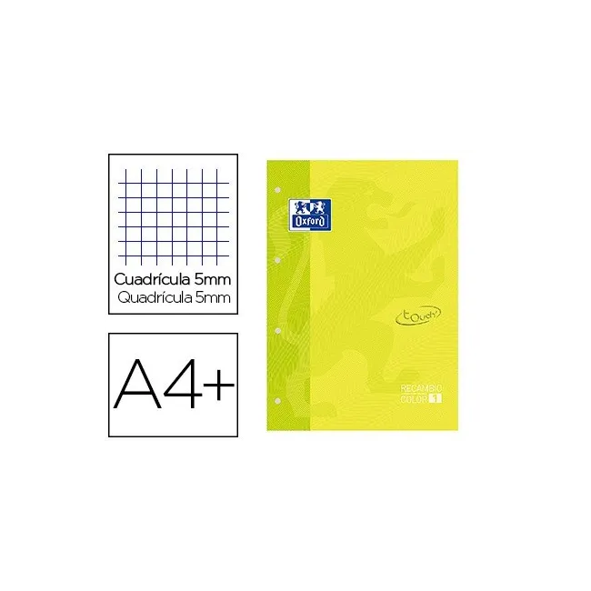 RECAMBIO COLOR 1 OXFORD DIN A4+ 80 HOJAS 90 GR CUADRICULA 5 MM TAPA...