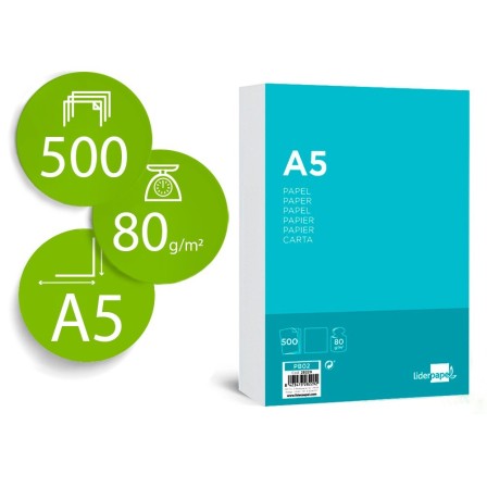 PAPEL LIDERPAPEL A5 80G/M2 PAQUETE DE 500 BLANCO