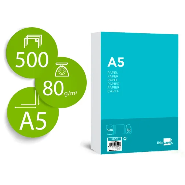 PAPEL LIDERPAPEL A5 80G/M2 PAQUETE DE 500 BLANCO